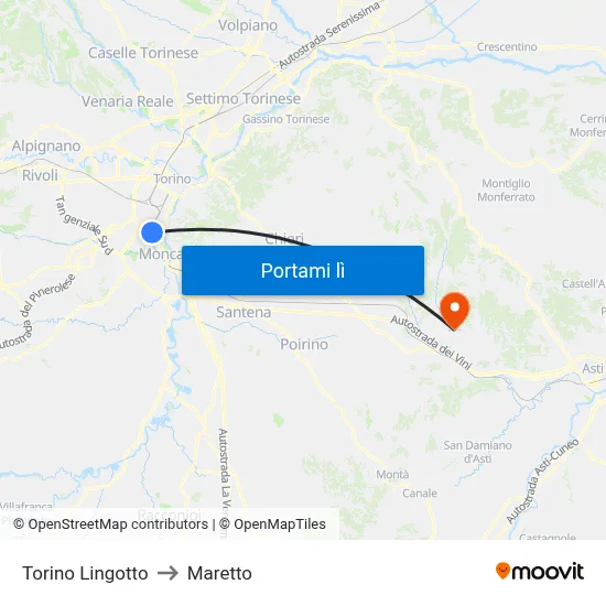 Torino Lingotto to Maretto map