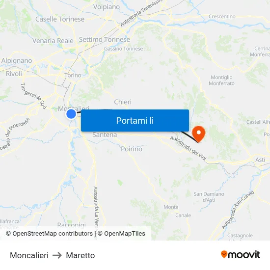 Moncalieri to Maretto map