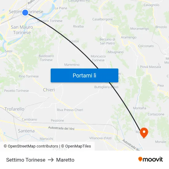 Settimo Torinese to Maretto map