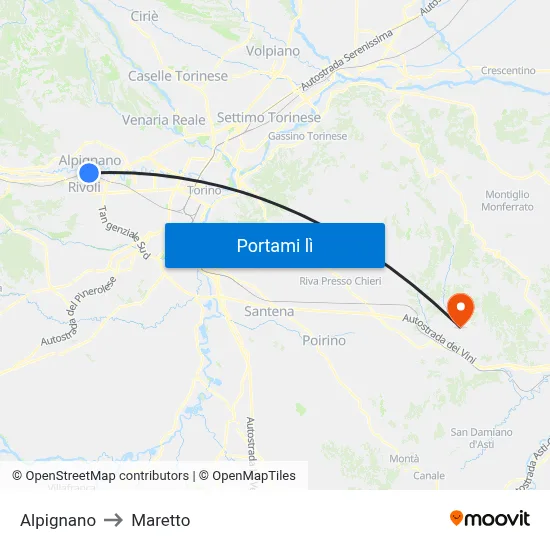 Alpignano to Maretto map