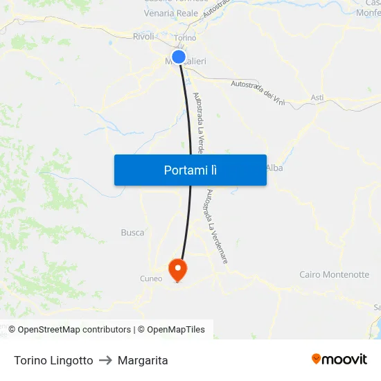 Torino Lingotto to Margarita map