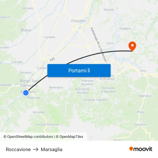 Roccavione to Marsaglia map