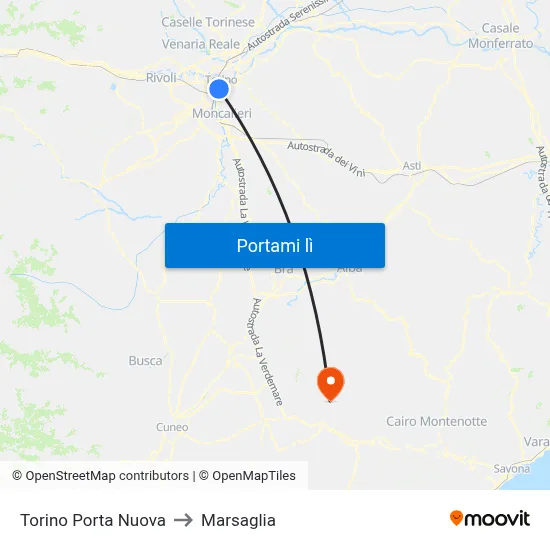 Torino Porta Nuova to Marsaglia map