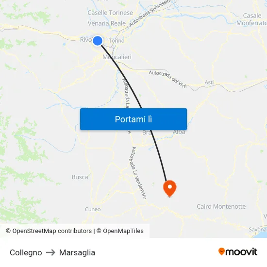 Collegno to Marsaglia map