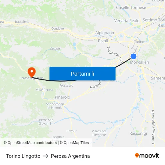 Torino Lingotto to Perosa Argentina map