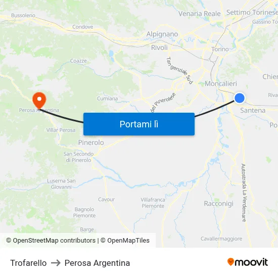 Trofarello to Perosa Argentina map