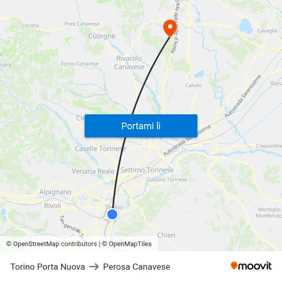 Torino Porta Nuova to Perosa Canavese map