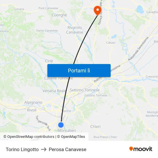 Torino Lingotto to Perosa Canavese map