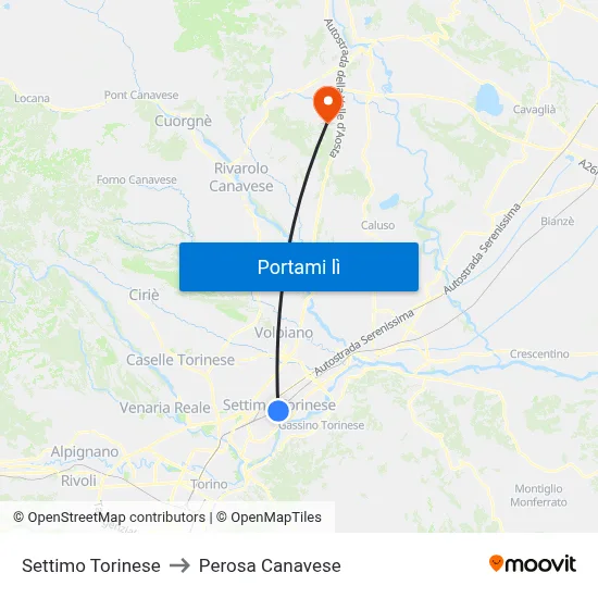 Settimo Torinese to Perosa Canavese map