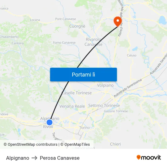Alpignano to Perosa Canavese map