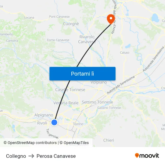 Collegno to Perosa Canavese map