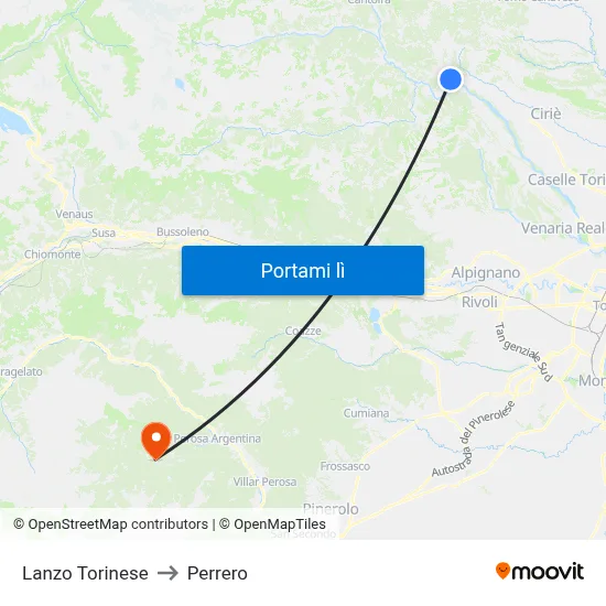 Lanzo Torinese to Perrero map