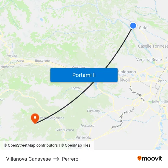 Villanova Canavese to Perrero map