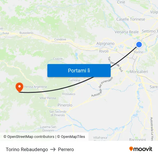 Torino Rebaudengo to Perrero map