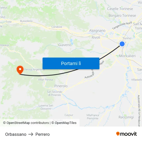 Orbassano to Perrero map
