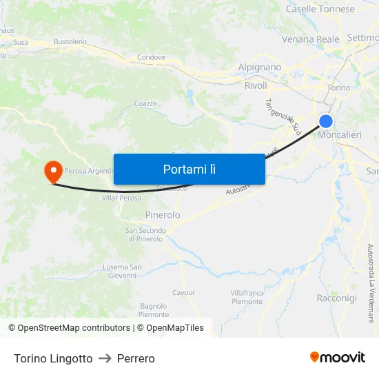 Torino Lingotto to Perrero map