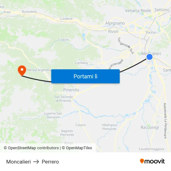 Moncalieri to Perrero map