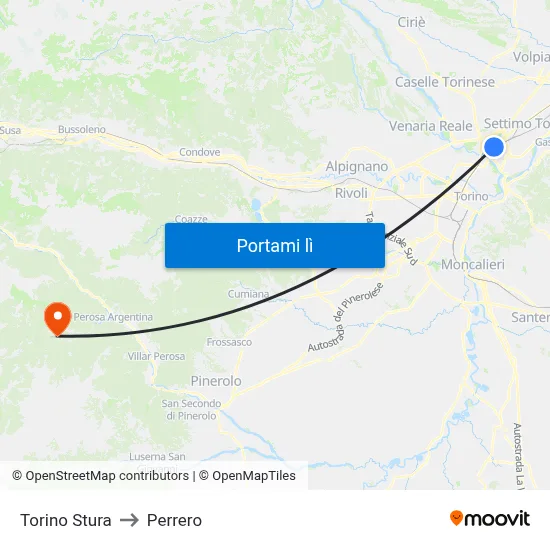 Torino Stura to Perrero map