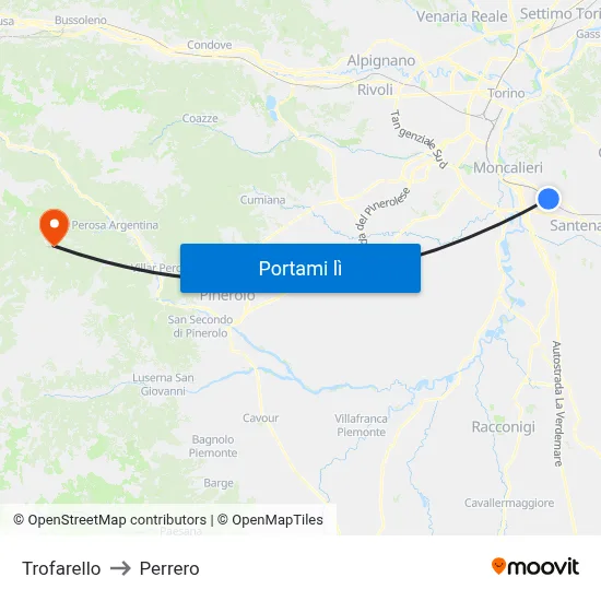 Trofarello to Perrero map