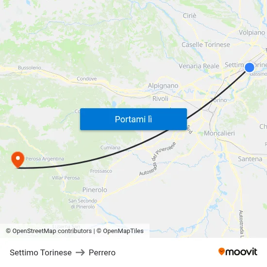 Settimo Torinese to Perrero map