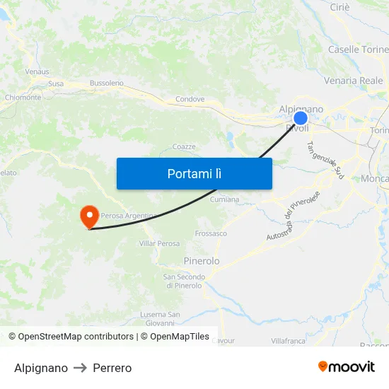 Alpignano to Perrero map