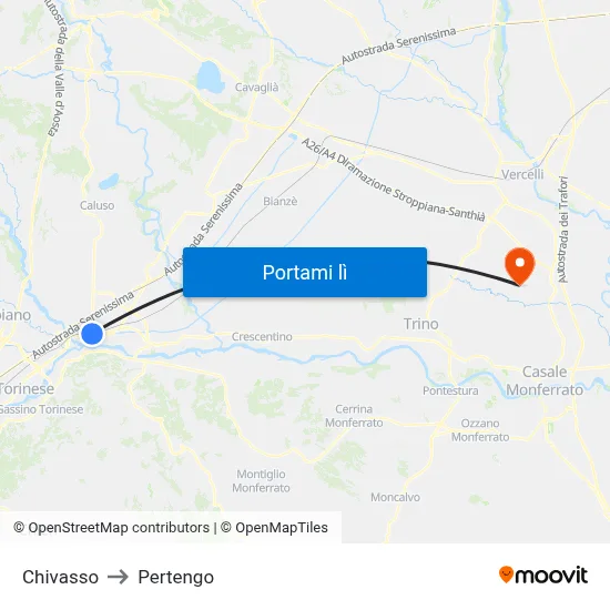 Chivasso to Pertengo map