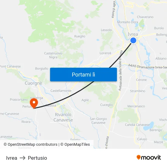 Ivrea to Pertusio map