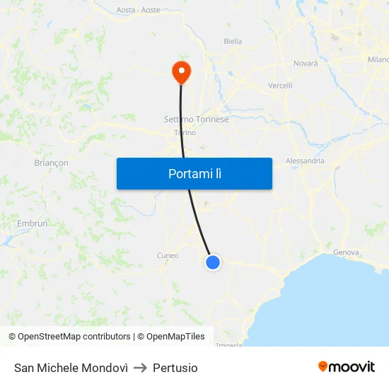 San Michele Mondovì to Pertusio map