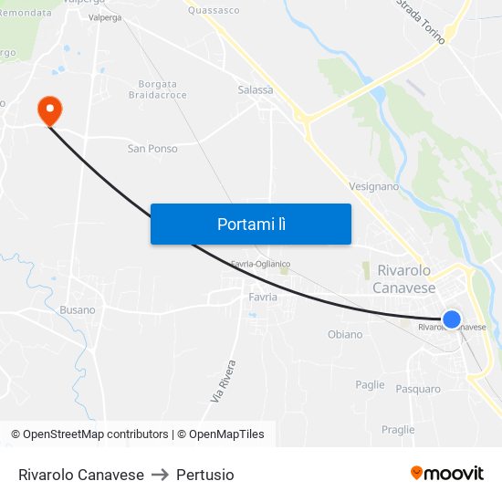 Rivarolo Canavese to Pertusio map