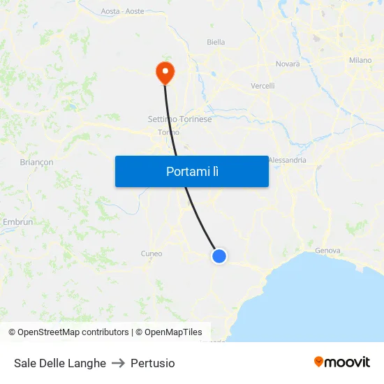 Sale Delle Langhe to Pertusio map