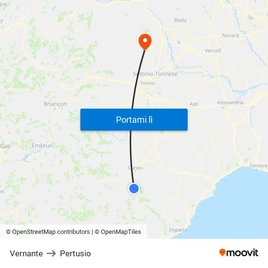 Vernante to Pertusio map