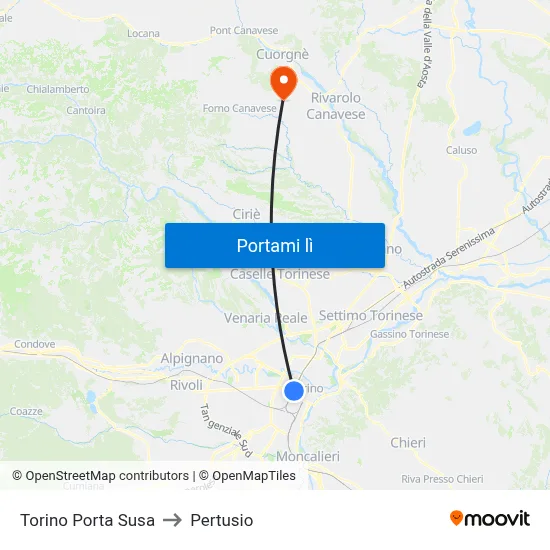 Torino Porta Susa to Pertusio map