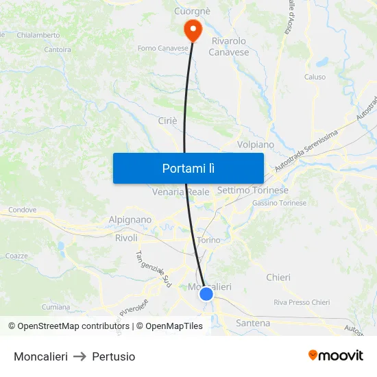 Moncalieri to Pertusio map