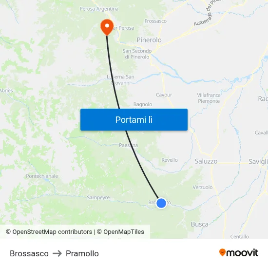 Brossasco to Pramollo map