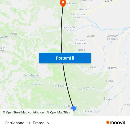 Cartignano to Pramollo map