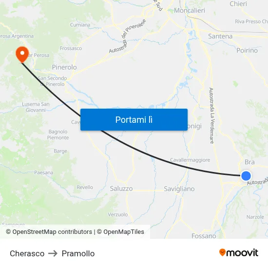 Cherasco to Pramollo map