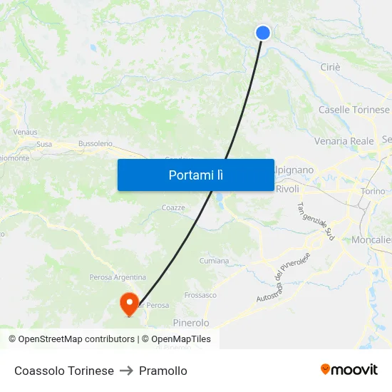 Coassolo Torinese to Pramollo map