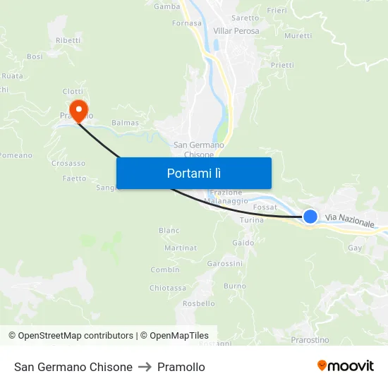 San Germano Chisone to Pramollo map