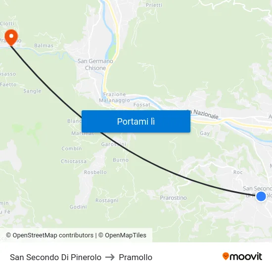 San Secondo Di Pinerolo to Pramollo map