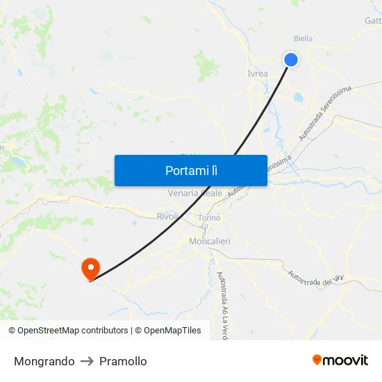 Mongrando to Pramollo map
