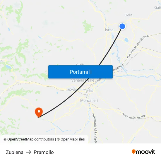 Zubiena to Pramollo map
