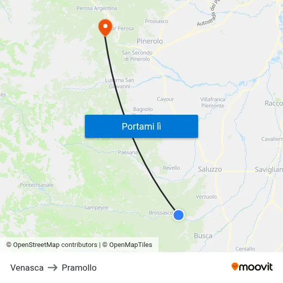 Venasca to Pramollo map