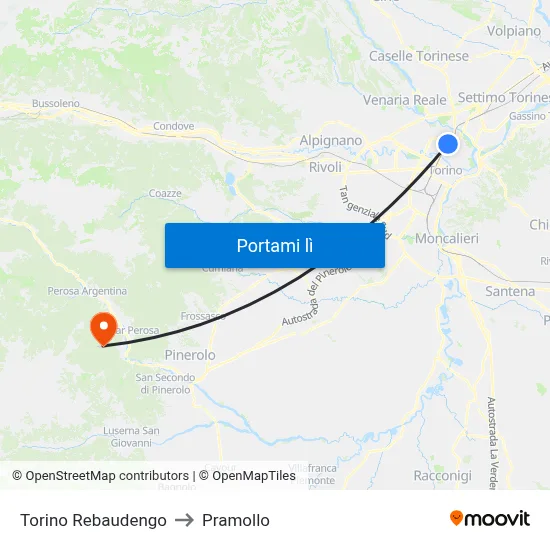 Torino Rebaudengo to Pramollo map