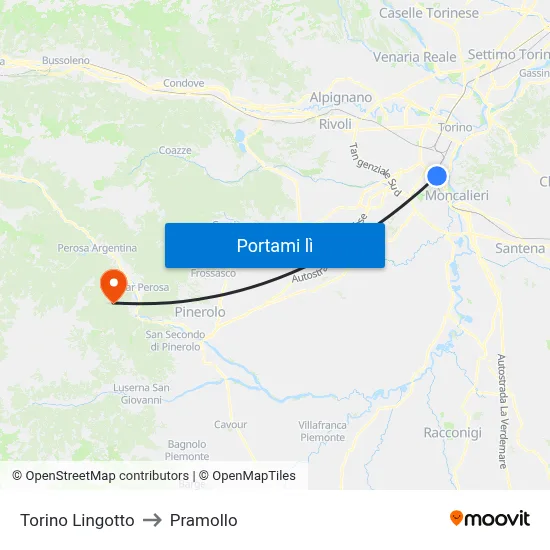 Torino Lingotto to Pramollo map