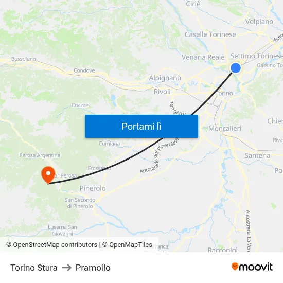 Torino Stura to Pramollo map