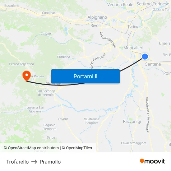 Trofarello to Pramollo map