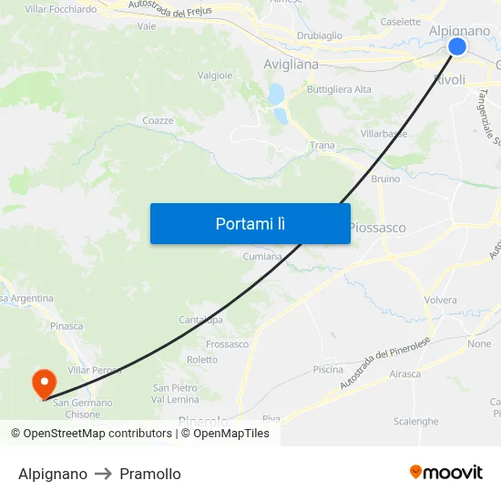 Alpignano to Pramollo map