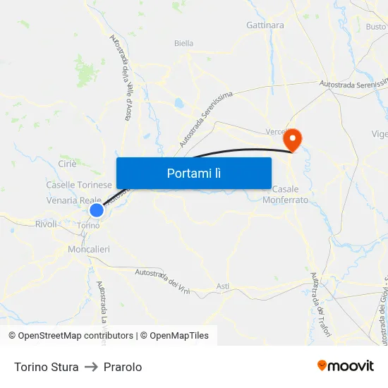 Torino Stura to Prarolo map
