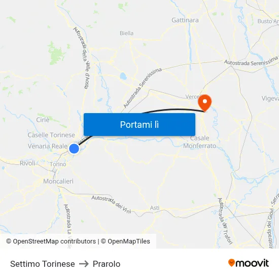 Settimo Torinese to Prarolo map