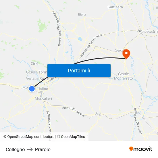 Collegno to Prarolo map